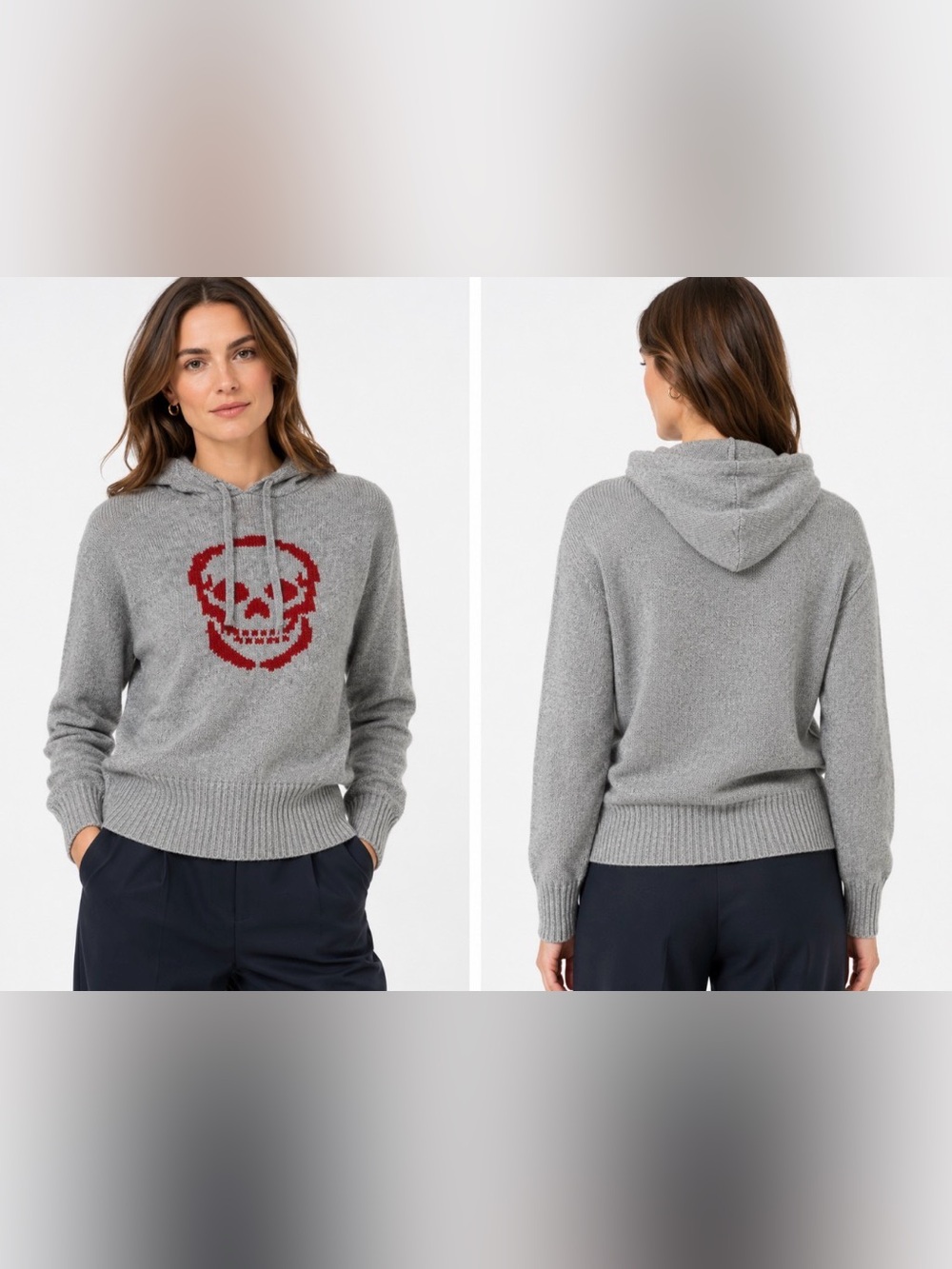 Skull Cashmere Gray Wool/Cashmere Skull Hooded Sweater S